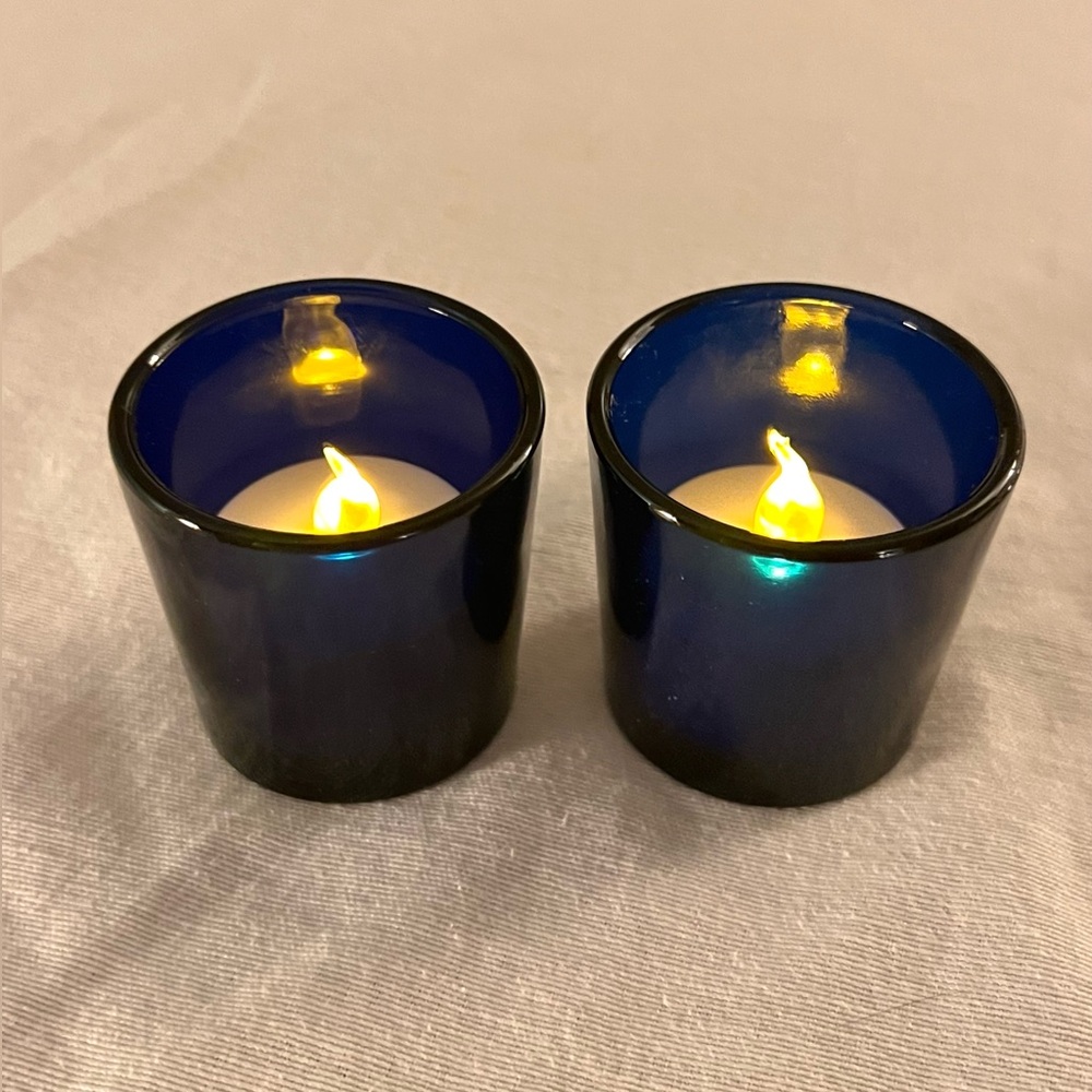 Vintage MCM Pyrex Cobalt Blue Glass Votive  Holder or Shot Glasses Set (2)